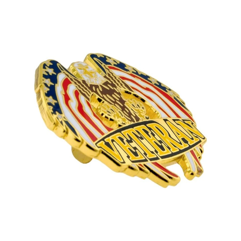 Custom Wings Veteran Eagle Gold Plated Enamel Aviation Wings Pin with Secure Clutch Back