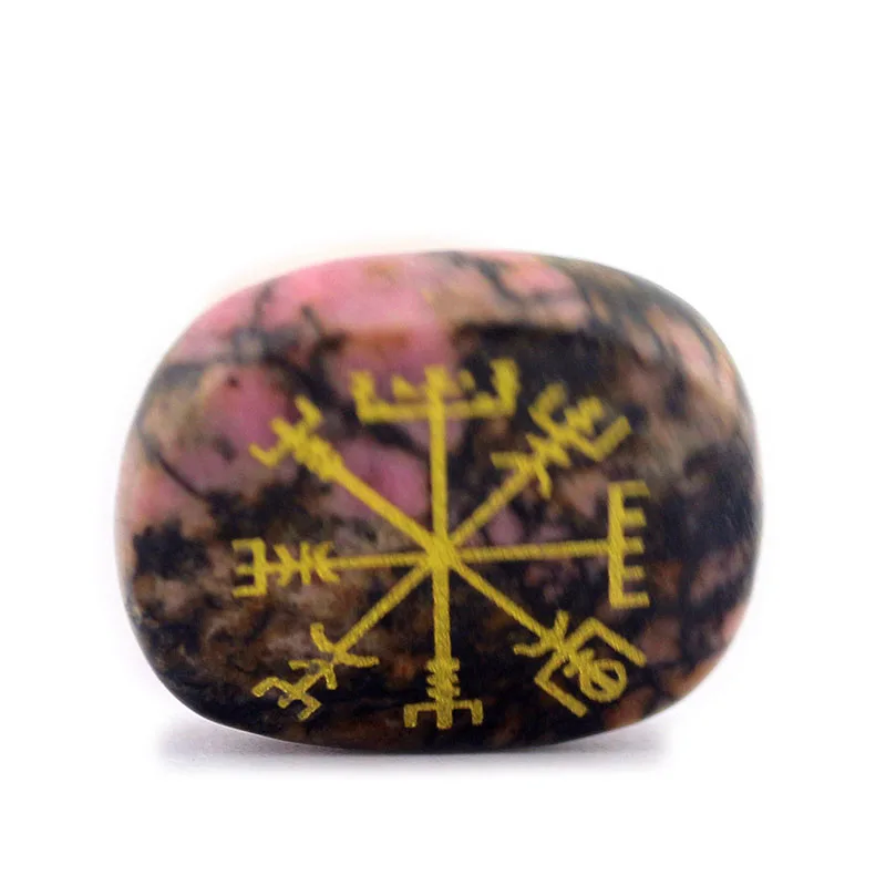 Viking Mars Rune Healing Crystals Rune Palm Stone Rose Quartz Carving Vegvisir Symbol Rune