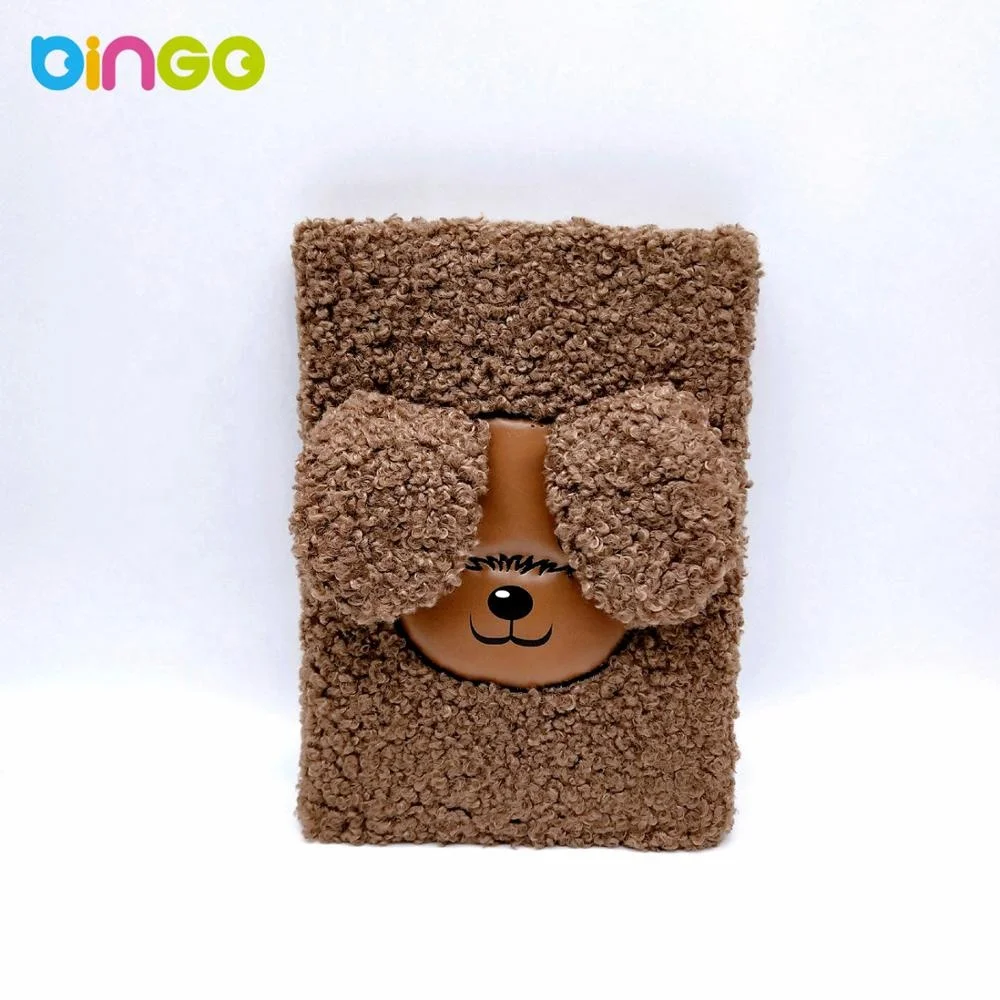 OEM wholesale cute personalized Fluffy Plush Diary Notebook with 3d dog