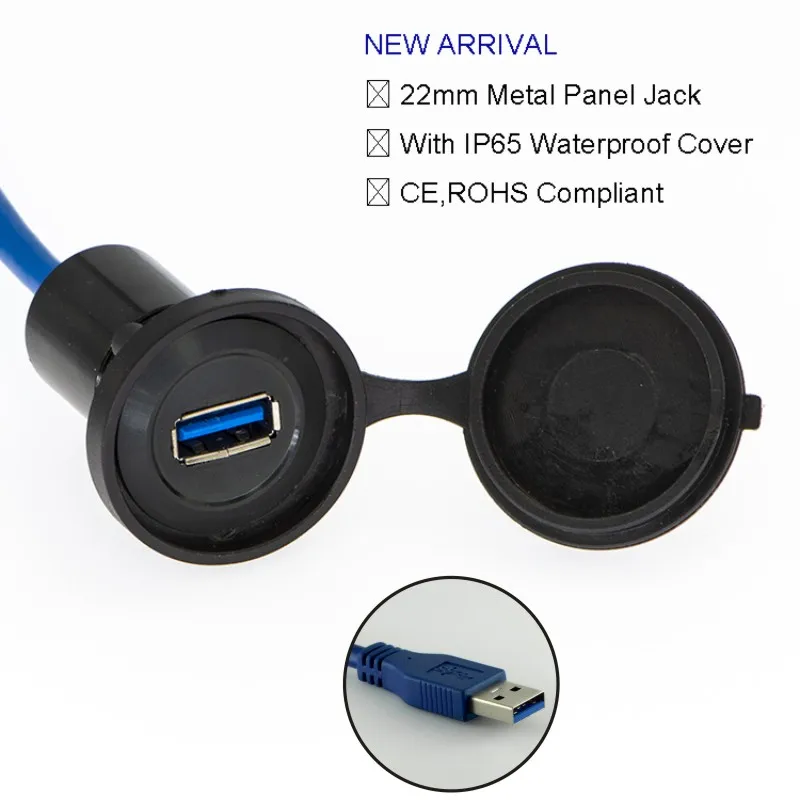 22mm metal USB connector/USB socket (USB3.0 FEMALE A - MALE A with 60cm wiring)