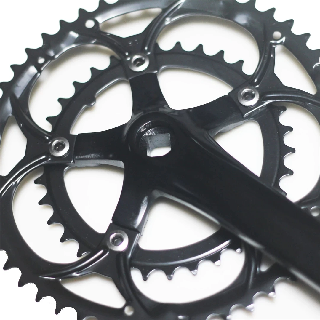 Road Bike Crankset Chainwheel Bicycle Aluminum Alloy 50-34T 8/9S Square Hole Racing 170mm Crank Shiny Black Color BCD 110mm