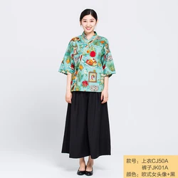 Japanese Style Vintage Chefs Clothes Kimono Style Half Sleeve Uniform Sushi Restaurant Chef Jacket Izakaya Waitress Workwear
