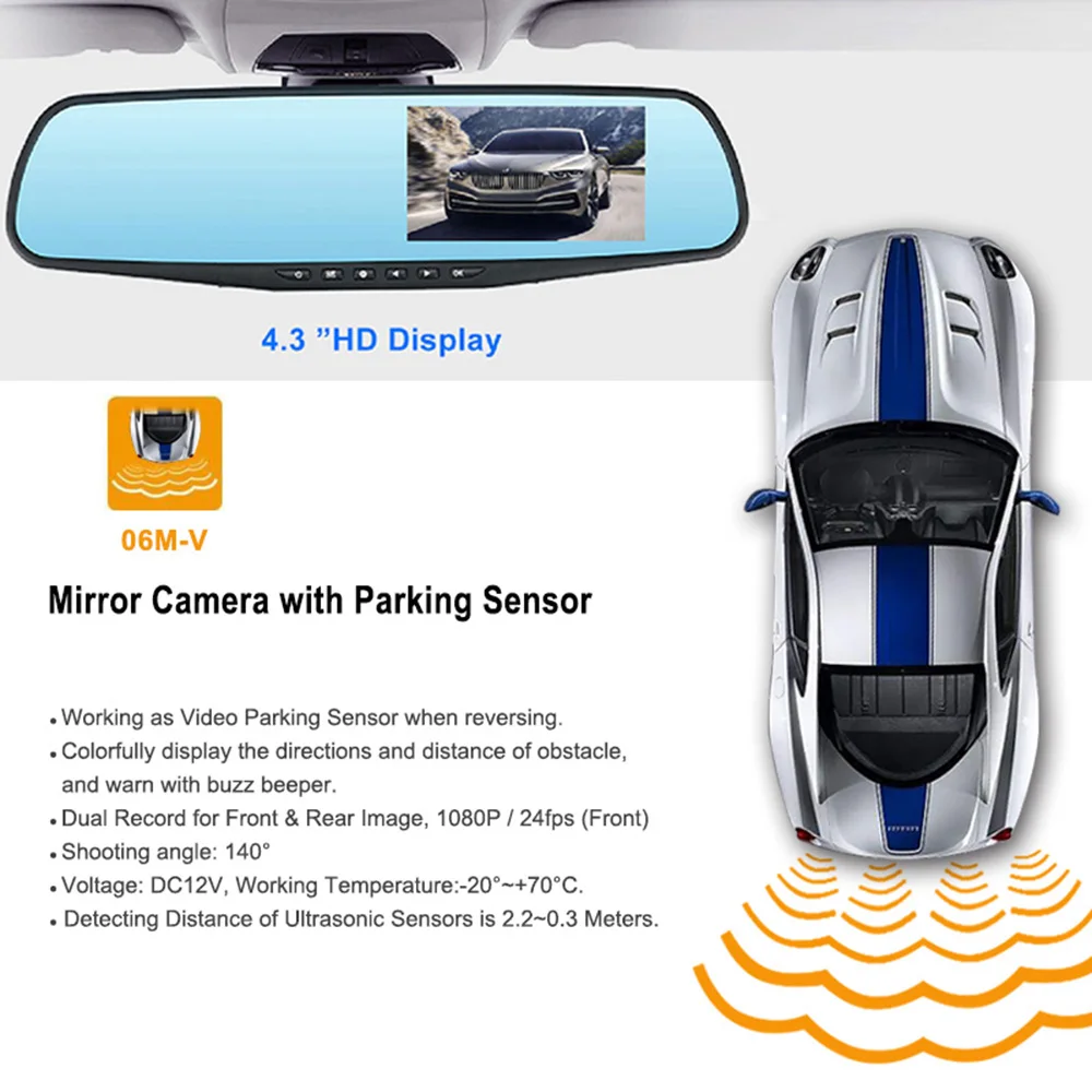 Whole Sale 4.3 Inch Dual Lens Rear View Dvr Parking Sensor Rearview Mirror Car Dash Cam Full Hd 1080P Car Video Camera Black Box