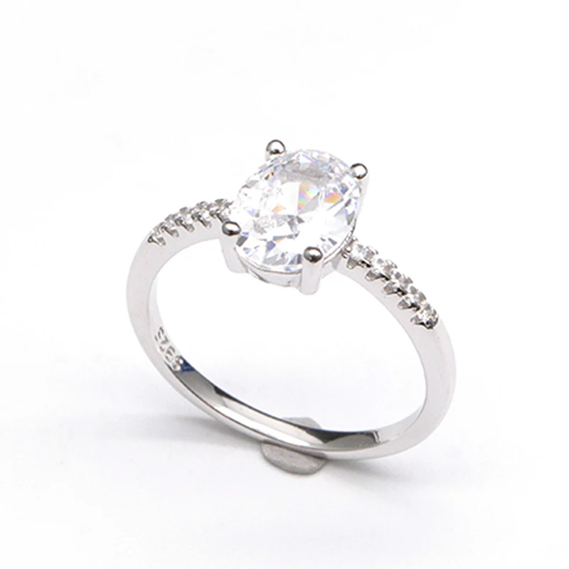 customization 925 sterling silver single Zircon ring Round four claw cubic zirconia engagement promise ring  bride