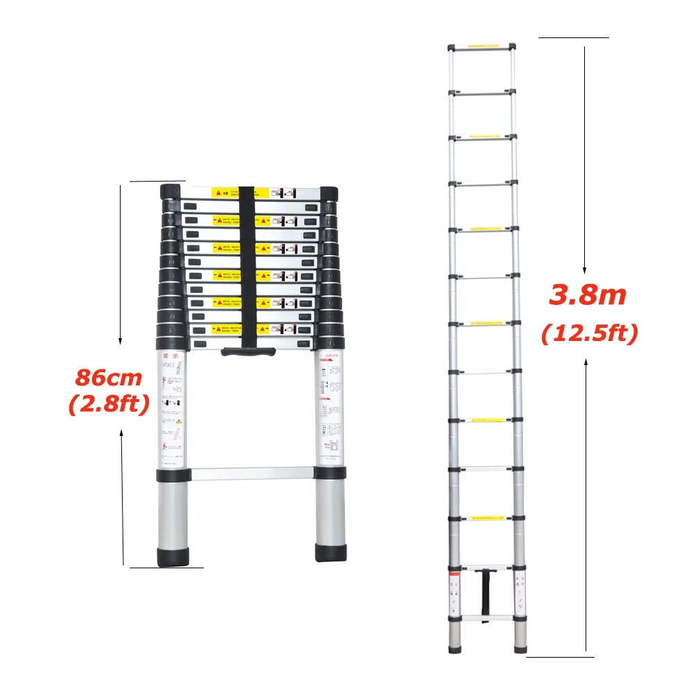 Multi-Purpose Ladder Aluminum Telescopic Ladder Extension Extend - Portable Foldable Ladder, EN131, Max Capacity 150KG