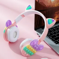 Silicone Push It Bubbles Headphone Stress Relief Fidget Toy Wireless Headphones Earphone Headset with LED Cat Ear
