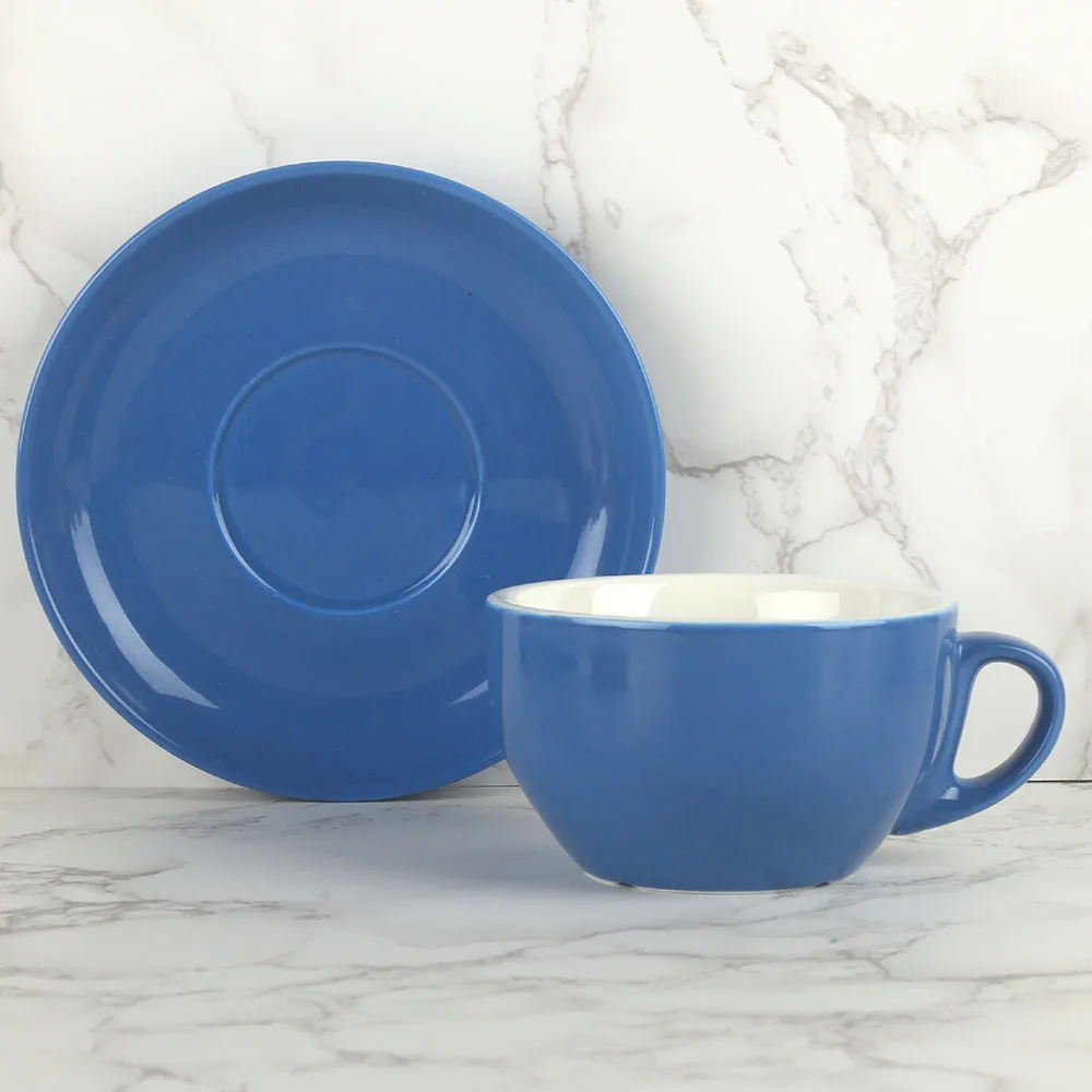 Nordic Blue Thick Design Ceramic Porcelain Coffee Tea Cup with Saucer Set