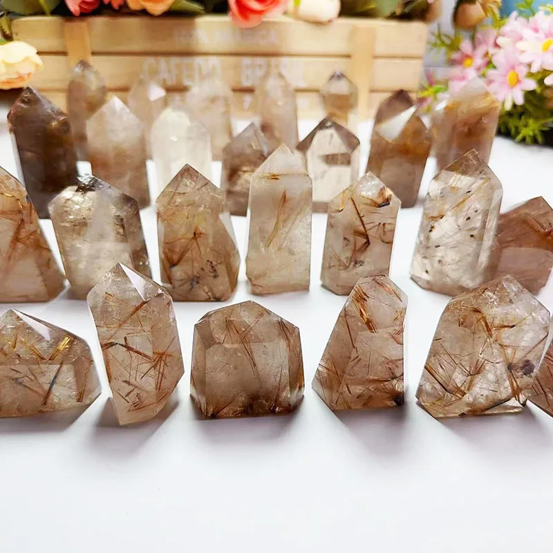 Natural Rutilated Crystal Wand Golden Hair Crystal Tower Gold Rutile Quartz Point For Healing