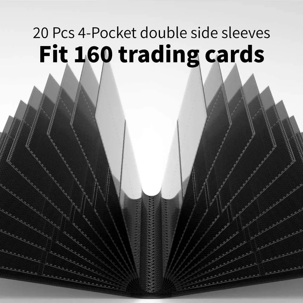 Premium 4 Pocket 160 Cards Binders Holder Double Side Baseball Card Binder Album for Pokemon Yugioh, MTG, TCG, Football