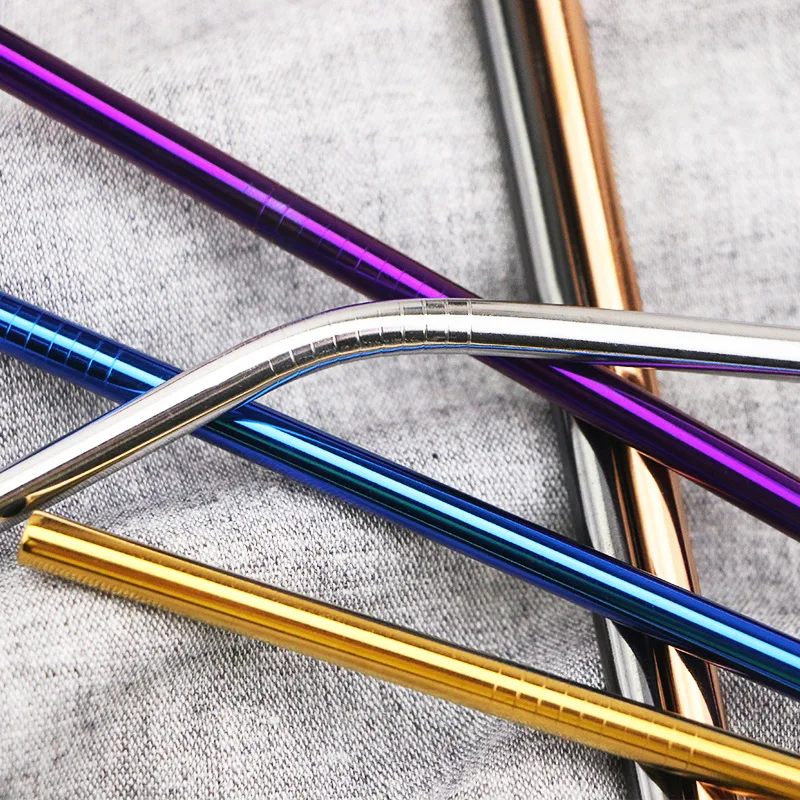 Eco Friendly Reusable metal 304 stainless steel Drinking straw set With Cleaning Brushes