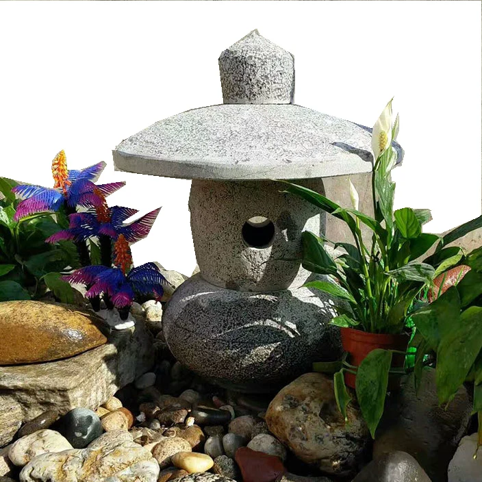 Octagon Granite Japanese Outdoor Garden Stone Lanterns Ornaments For Decorative