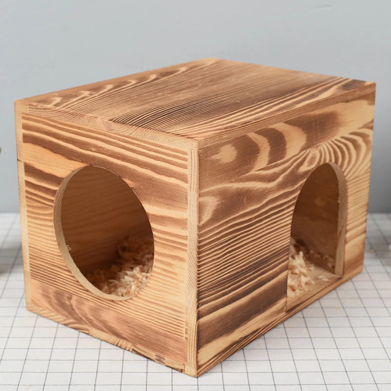Wooden pet cat litter winter insulation house creative chinchilla litter pet log house hamster cage small wooden box