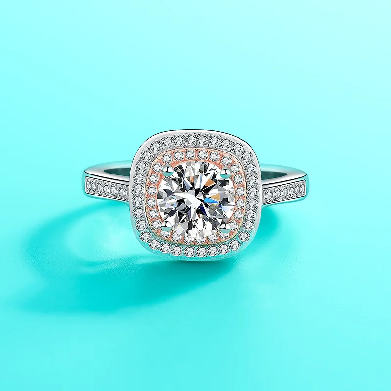 Diamond 1 carat wedding female ring s925 square bag ring couple gift closed mouth asscher moissanite ring