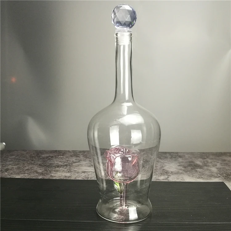 Handmade glass liquor bottle 750ml Custom Magic Art Bottle Hand Blown Glass Liquor Whiskey Vodka tequila Bottle