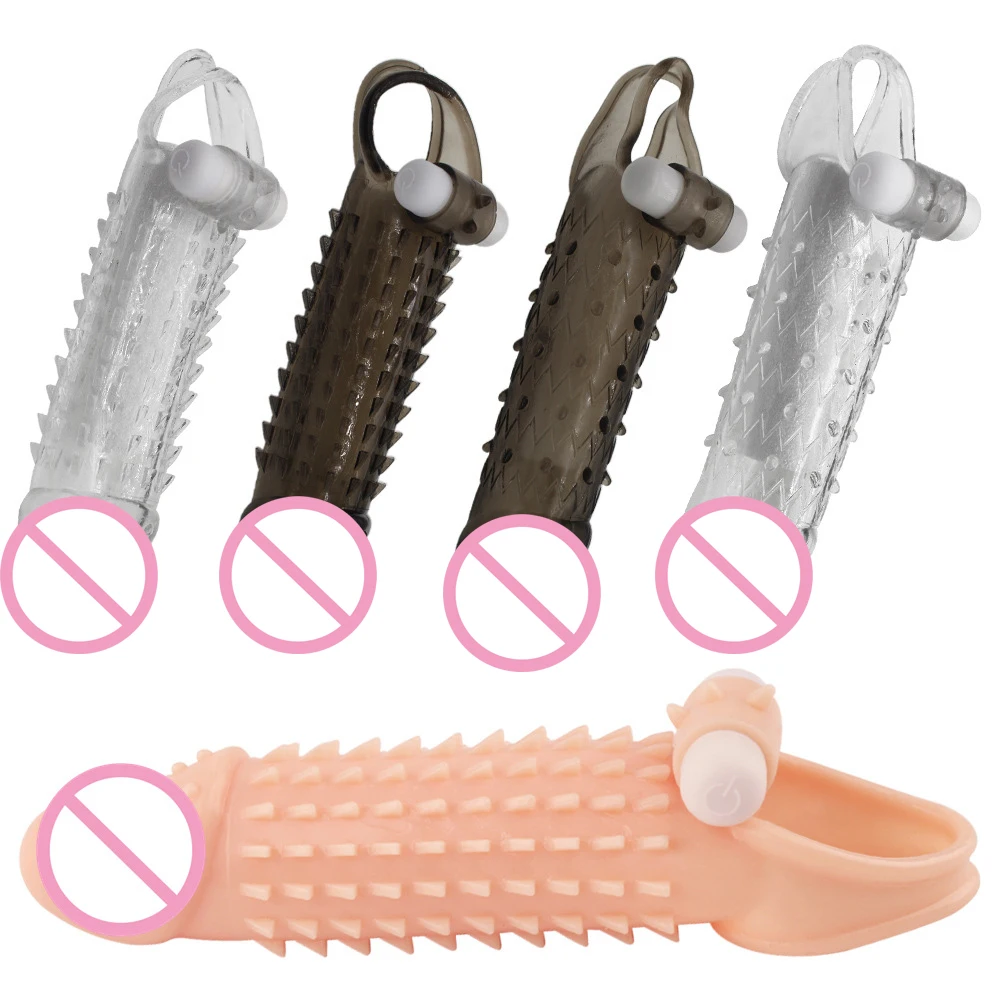 Men reusable crystal condom realistic delayed ejaculation penis sleeves extender cock enlargement vibrator condom for male