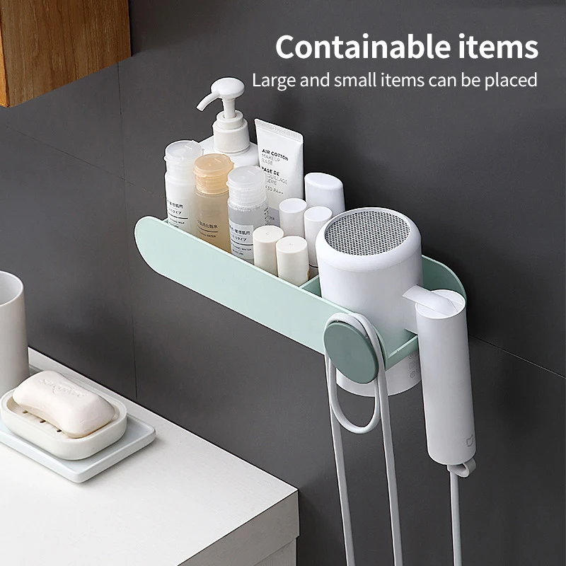 Wholesale New Design Plastic Storage Shelf Wall-Mounted Bathroom Hairdryer Holder