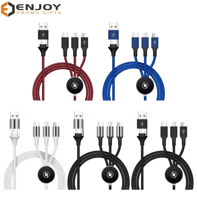 Customized Logo  in 1 LED Light Up Multi Cable Phone USB Charging Cables Promotional Gift items
