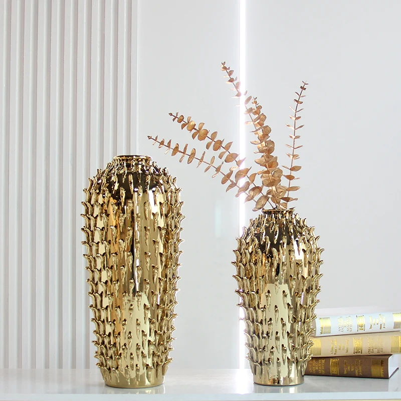 V165 gold tall vase centerpiece decor embossed vases for flowers home decor luxury sets