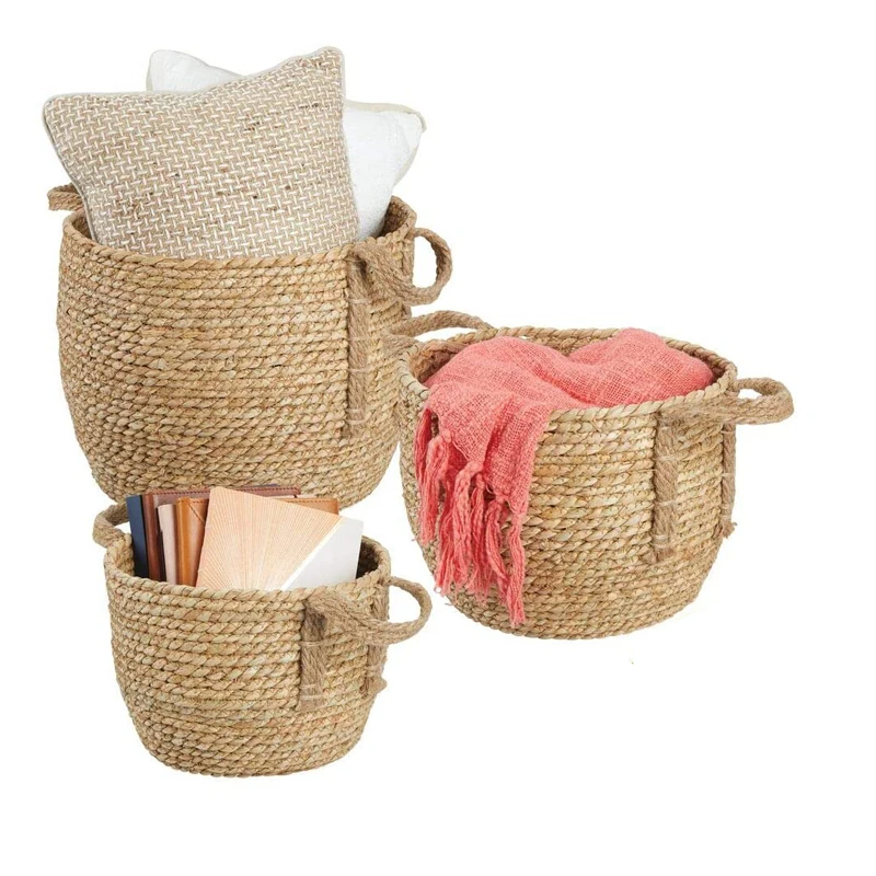 Wholesale Rattan Straw Wicker Laundry Basket Jute Rope Laundry Hamper Basket with Handle for Clothes Shoes Towels