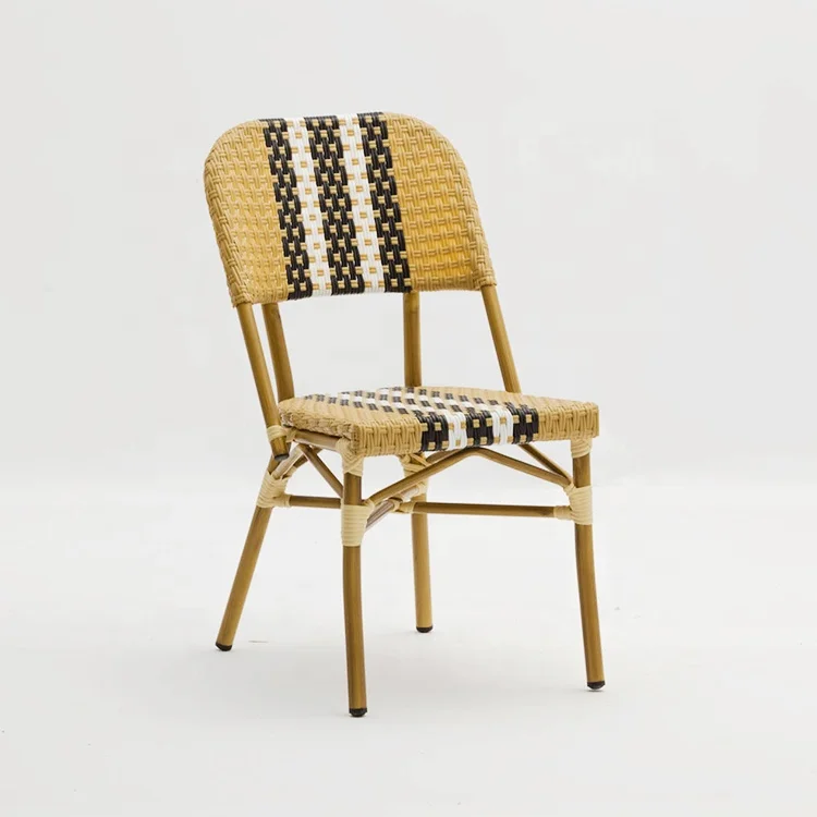 Modern Outdoor Furniture Weather Resistant  Aluminum Frame Stackable Rattan Chair Balcony French Cafe Bistro Chair And Table Set