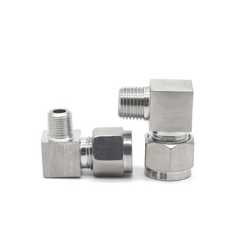 OD 3/8' x 3/8 NPT Male Connector Double Ferrule Elbow Compression Tube Fitting SS316 90 Degree Tube Connector