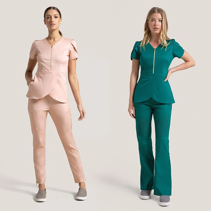 2021 fuyi Wholesale Top Quality Nurse Uniform Medical Scrub Spandex Stretch Fashionable Uniformes Medico Scrubs Uniforms
