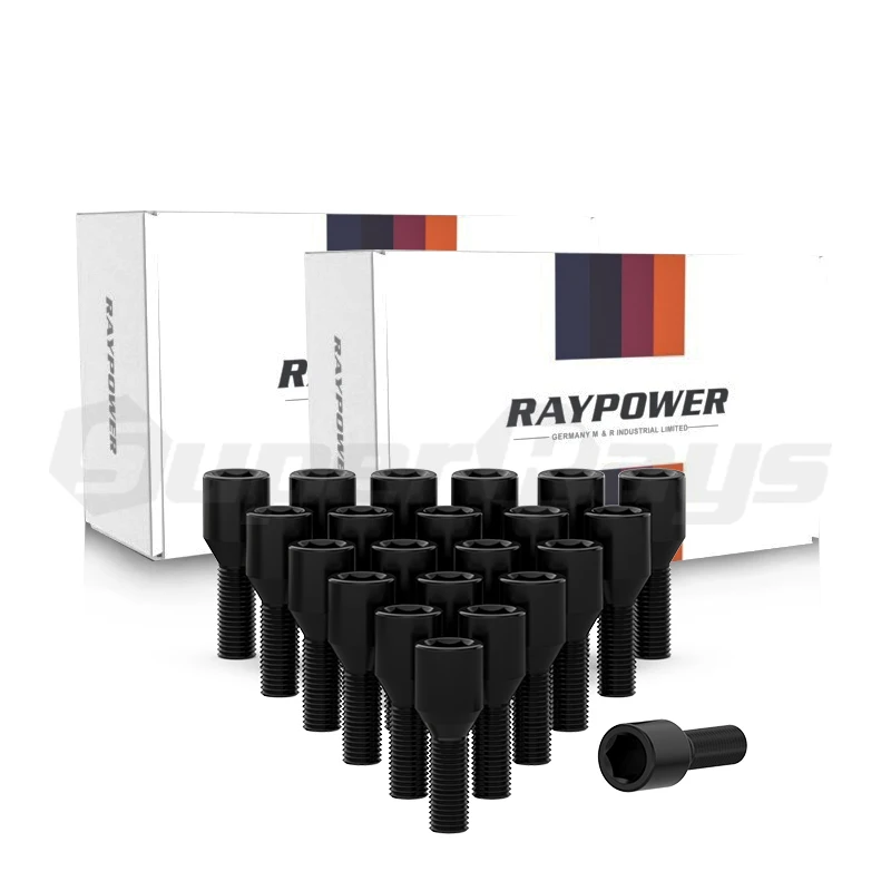 RAYPOWER  B005 BLACK FINISHI  INNER HEX CONE ALLEN KEY WHEEL LUG BOLT BOX PACKING