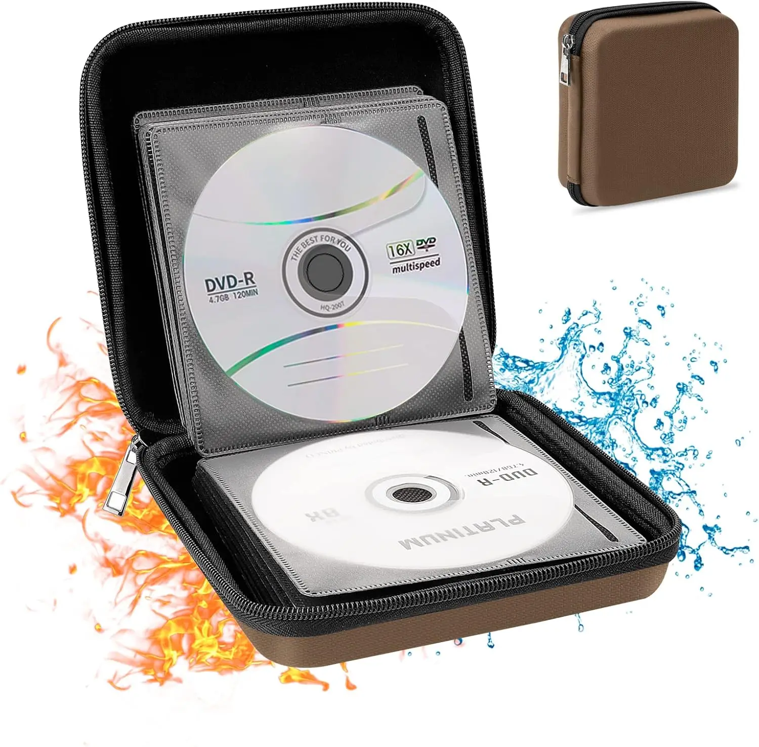 32 Capacity CD/DVD Book, Fireproof DVD Case EVA Protective DVD Storage Binder, Portable CD Holders Storage Cases