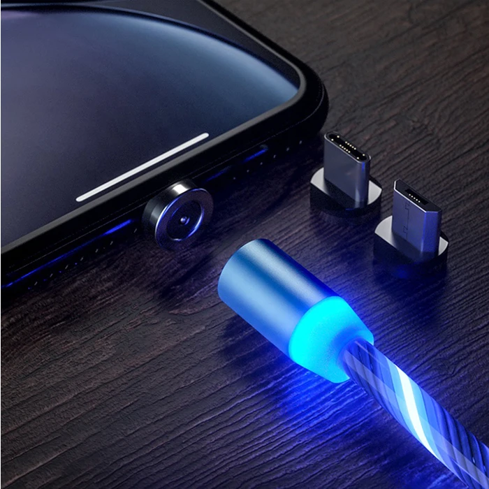 Светодиодный светящийся потоковый 3 в 1 зарядный Магнитный usb-кабель для мобильного