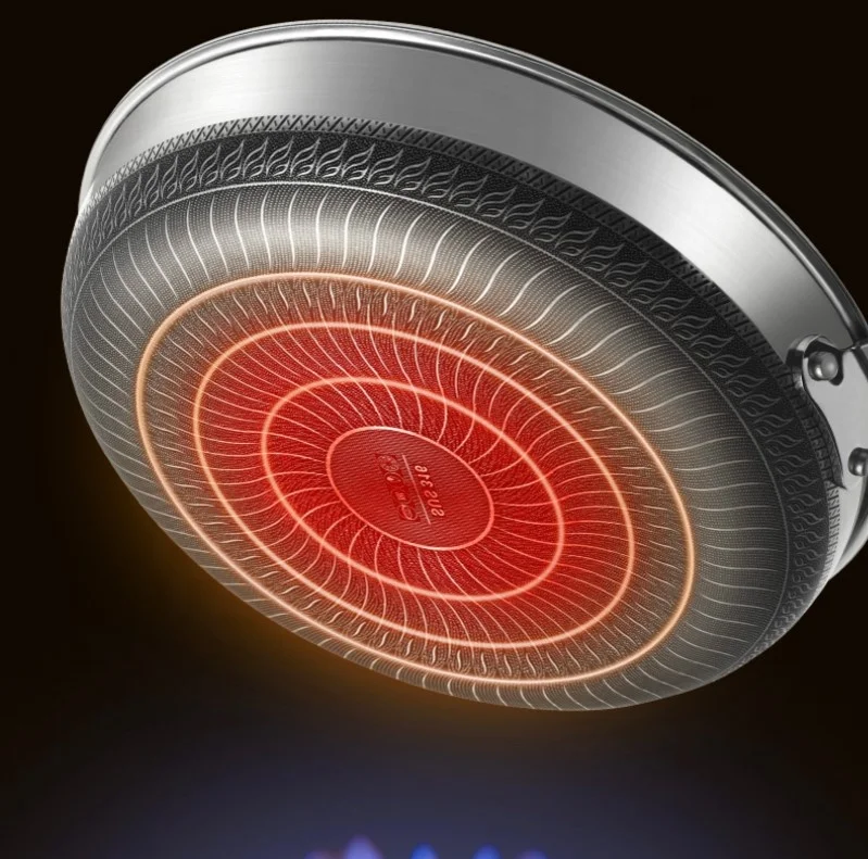 Customized SS 316 Stainless Steel Frying pan With Glass Lid Woks 3 layers Tri-ply Non-stick Frying Pan Honeycomb frying pan