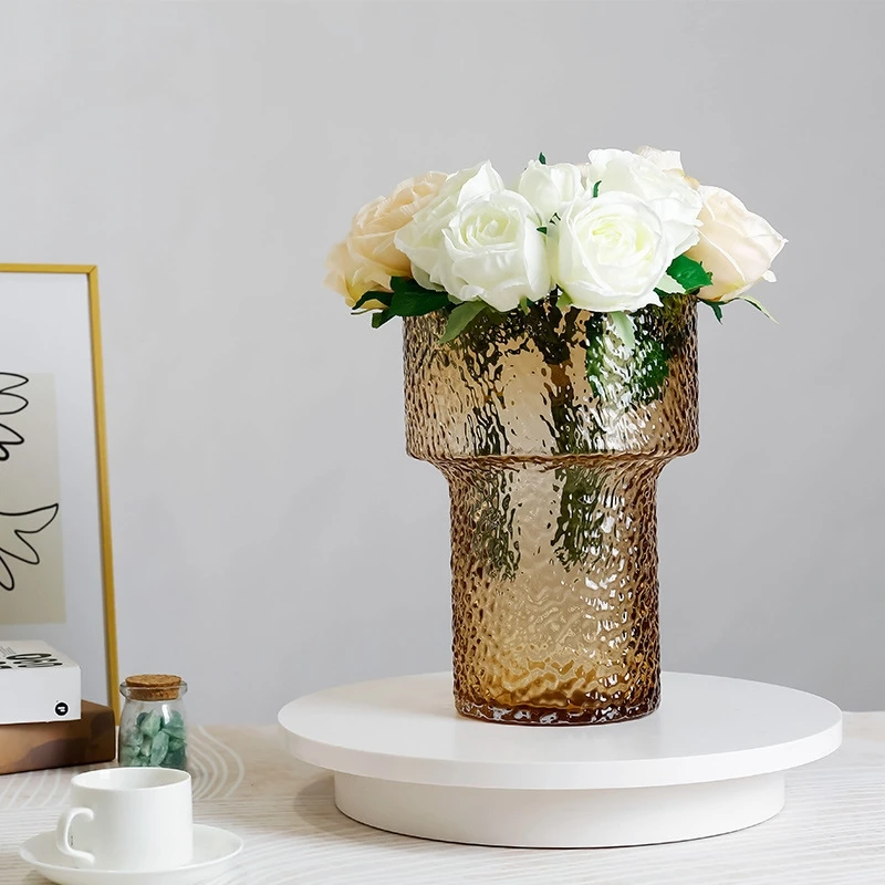 Hot Sale Orange Home Decor Accessories Cylindrique Double Walled Glass Vase