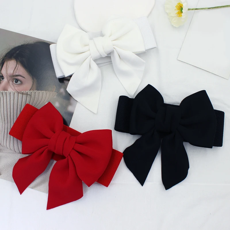 Women Fashion Bowknot Cummerbunds Elastic Belt Wide Stretch Waistband Waist Fabric Belt for Lady