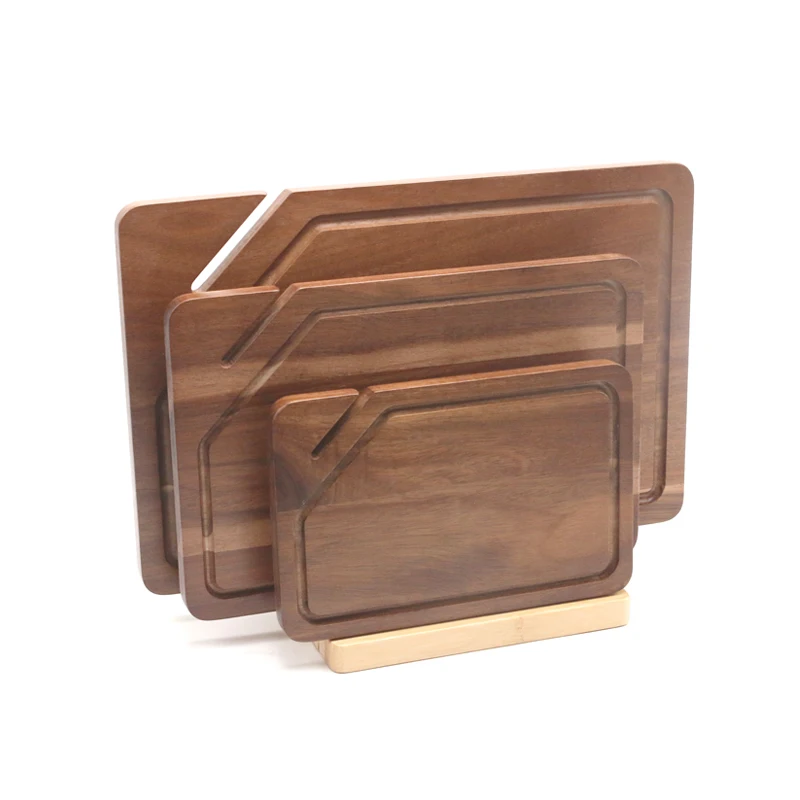 Подгонянная кухонная разделочная доска для фруктов и овощей, деревянная разделочная доска из натуральной акации, набор деревянных разделочных досок с держателем