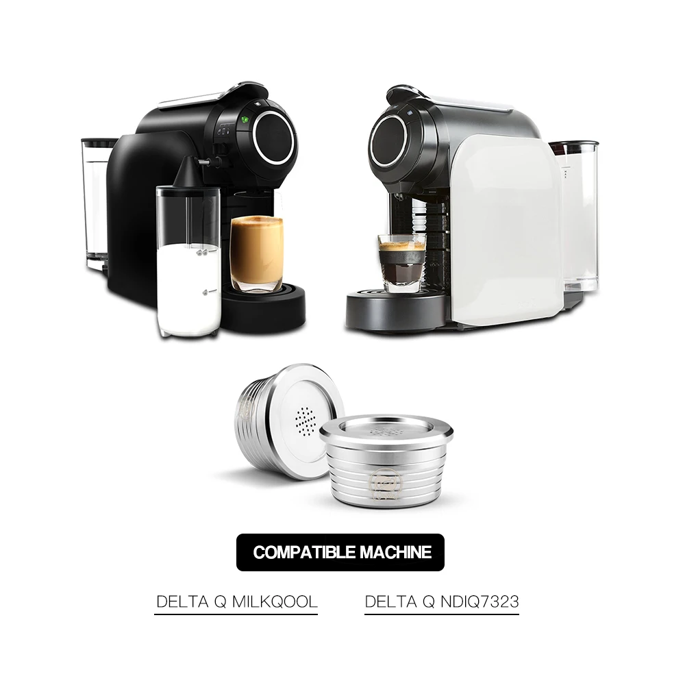 Stainless Steel Refillable Coffee Filter Reusable Coffee Capsule with Spoon Brush Fit for DELTA Q NDIQ7323 Coffee Maker Machine