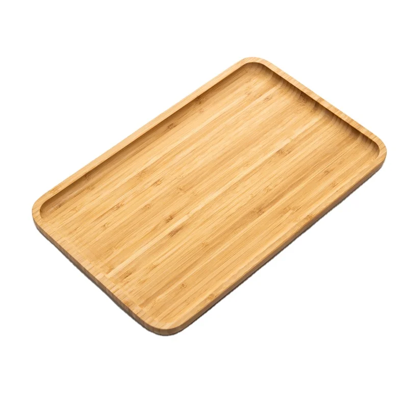 Wholesale LOGO Cheap Price Wood Bamboo Rectangle Food Breakfast Party Tea Coffee Table Wine Butler Serving Tray