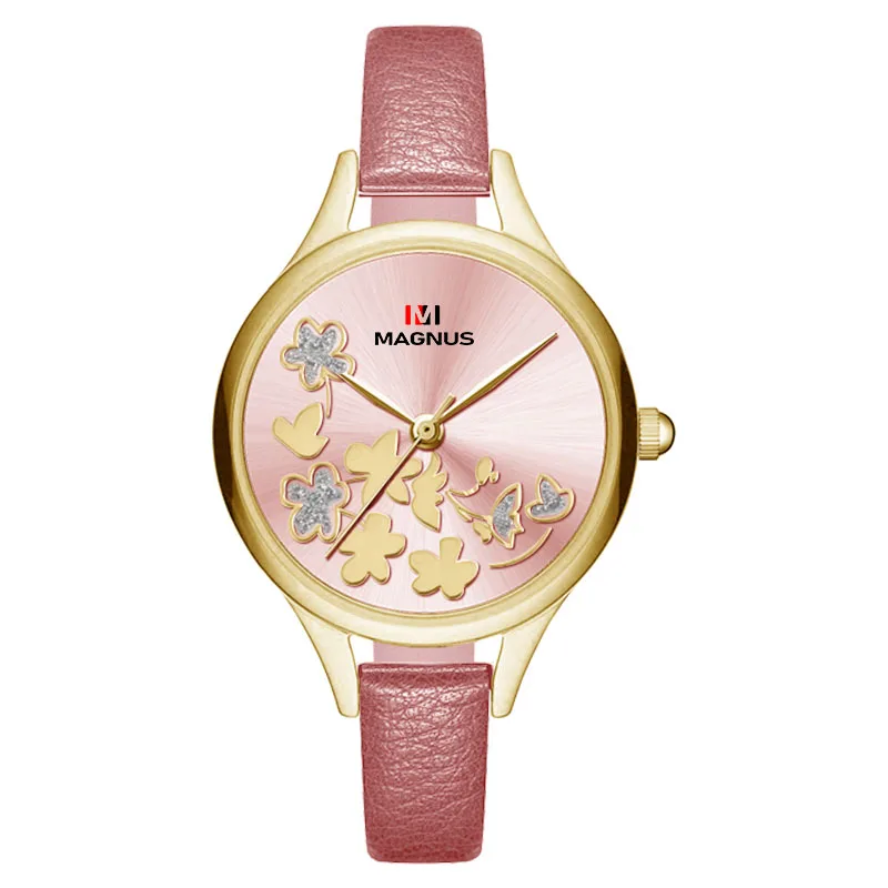 
High-performance oem watch women manufacturer luxury leather band black stone watch 