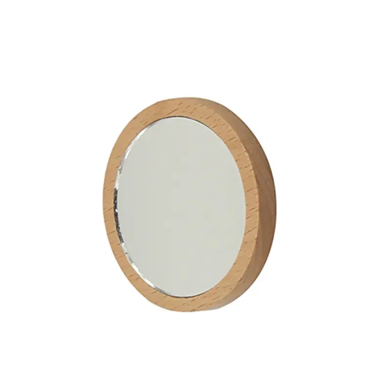 Natural Bamboo Handheld Makeup Cosmetic Compact Round Mirror Hand Mirror Logo Bamboo Pocket Mirror