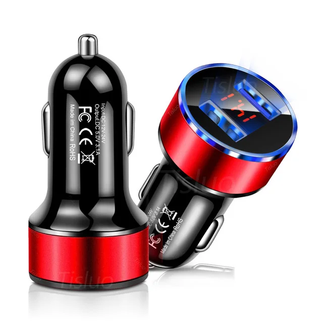 3.1A Car Charger 2 Port Dual USB Charger LCD Display 12-24V Cigarette Socket Lighter Fast Car Charger Adapter for iphone