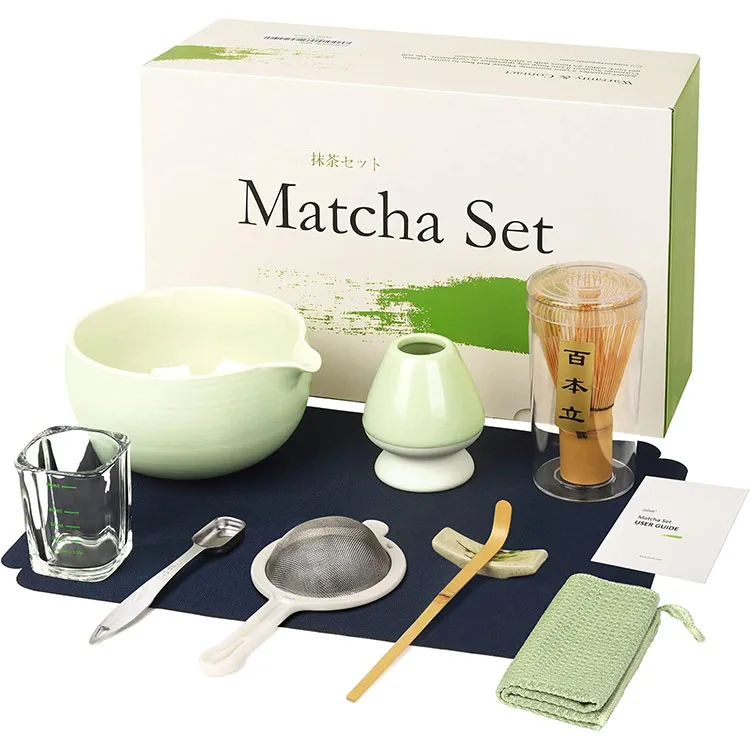 Hot selling 11 pieces matcha whisk set profession matcha starter tools gift box set bamboo chasen ceramic bowl with spout