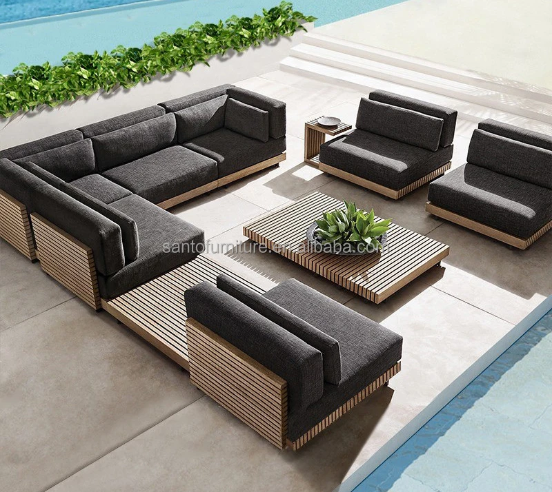 Модные садовые диваны, Новое поступление, современный набор для патио, плетеная уличная мебель из тика