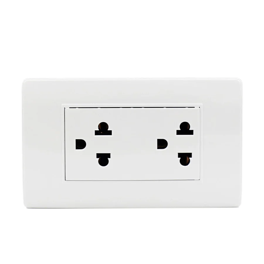 South America Southeast Asia 6 Pins Socket Electrical Wall Power Outlet with White Color PC Plate Double Socket