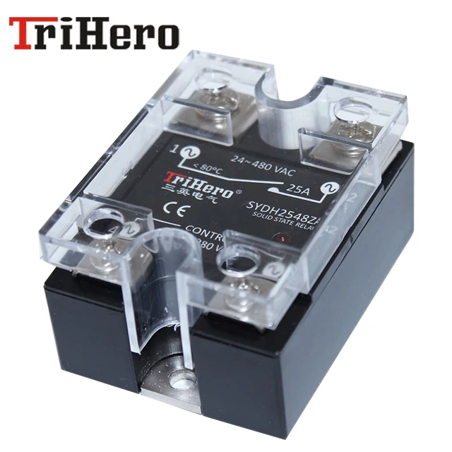 Однофазный SSR AC/AC твердотельный релейный модуль 25A с входным напряжением 70-280VAC