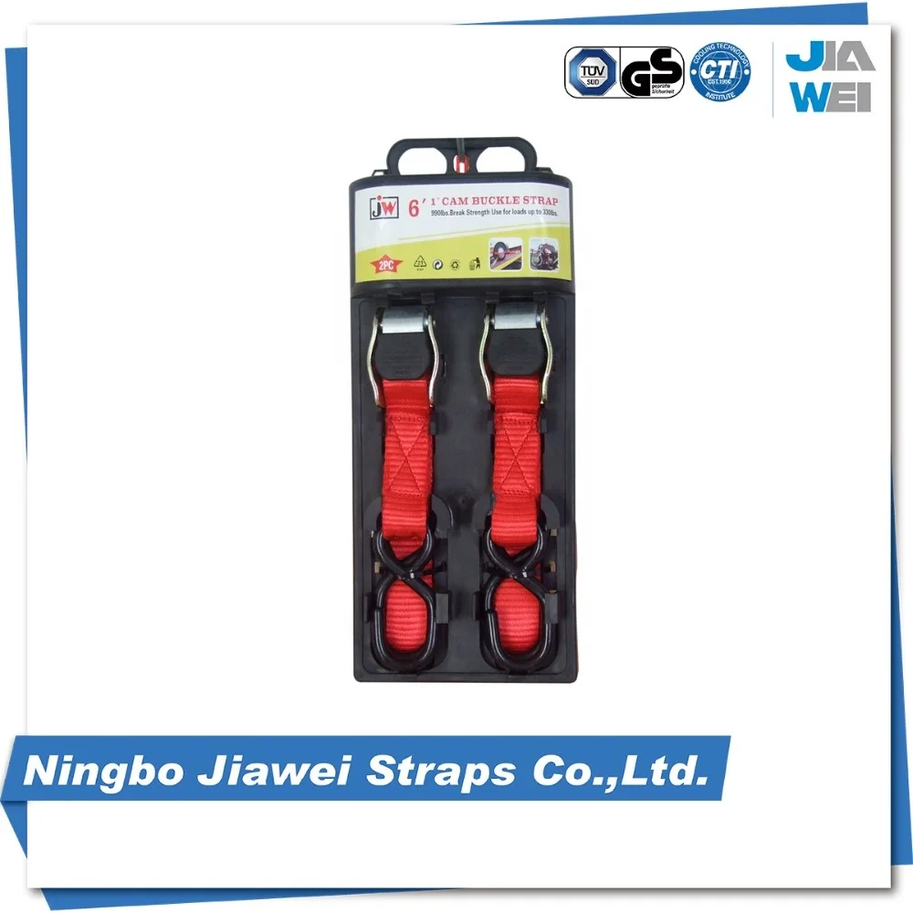 2PC cam buckle strap tie down strap cargo lashing with S hook