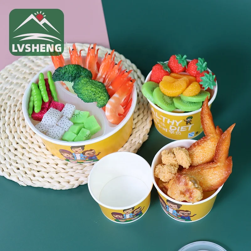 Food grade leakproof disposable white paper bowl for salad soup