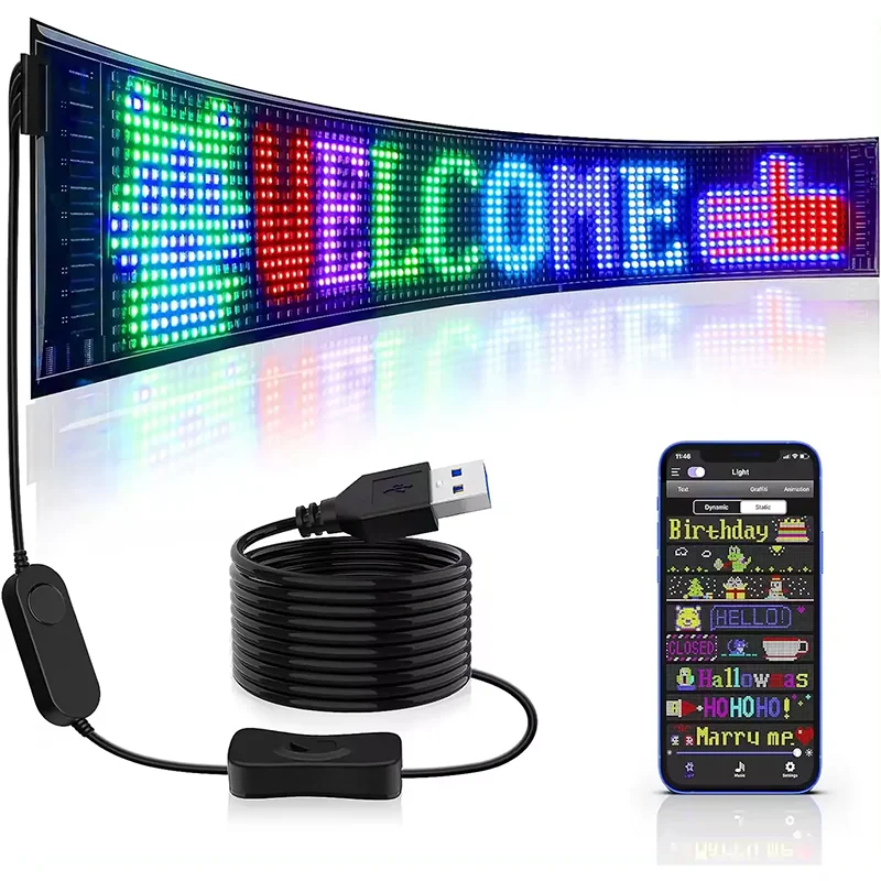 Светодиодная матрица Пиксельная панель Смарт-приложение USB 5 В гибкий адресный RGB шаблон граффити прокрутка текста анимация дисплей магазин автомобилей