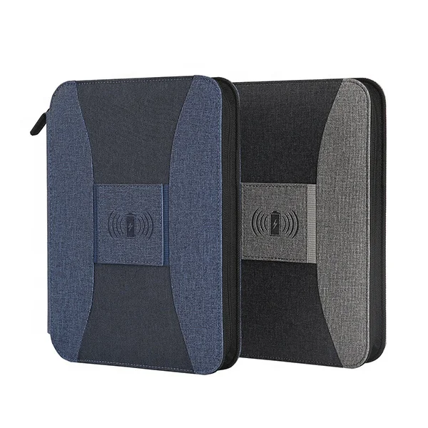 A5 new design PU leather organizer with powerbank and wireless charger