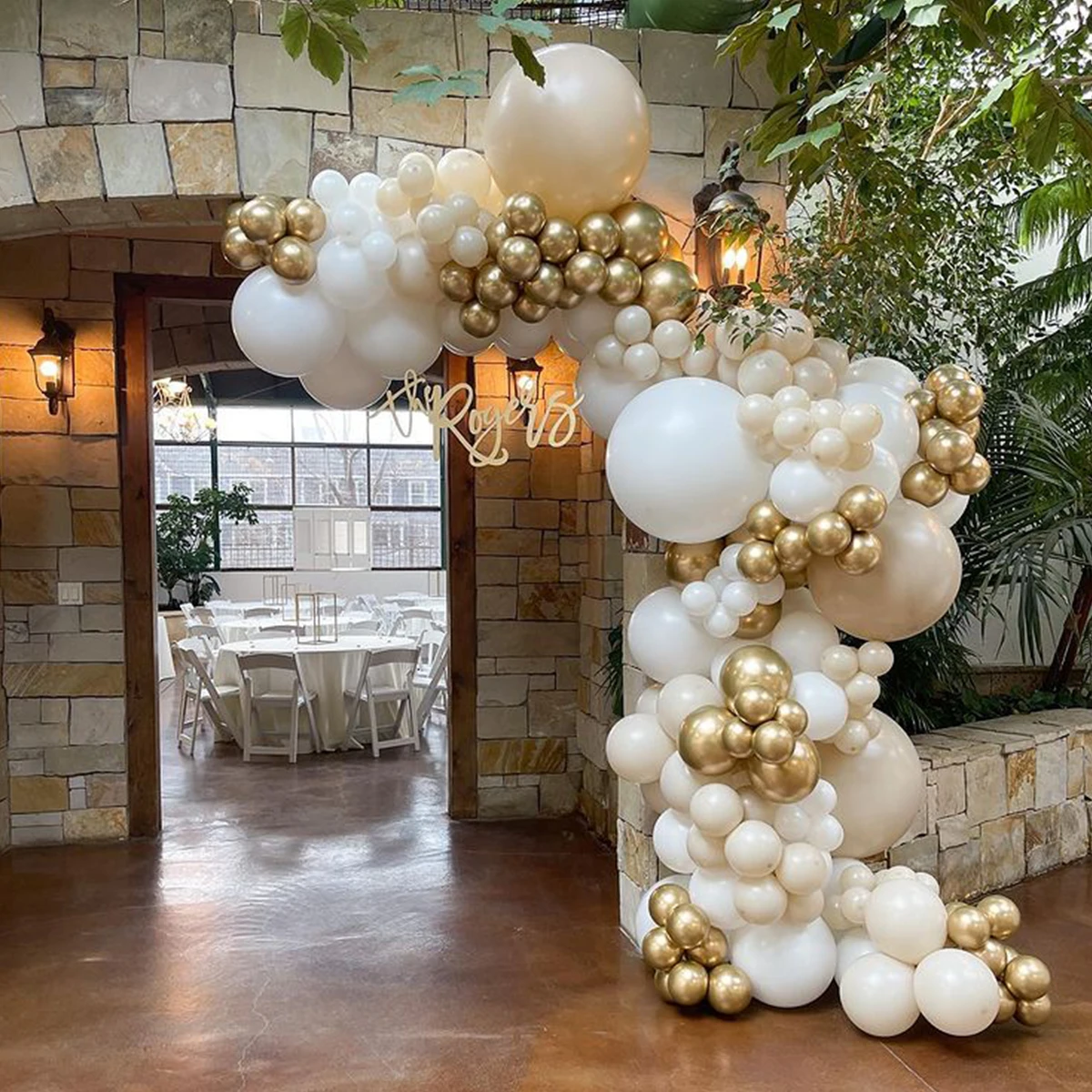 New Arrival Metal Round Balloon Arch Wedding Background White Balloon Arch Garland Gold Chrome Latex Balloons Set Birthday Decor