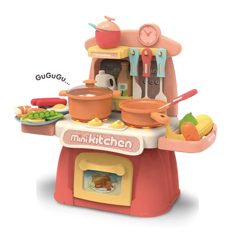 26PCS Educational Pretend Play Set Girls Cooking Table Game for Kids Plastic Mini Kitchen Toy