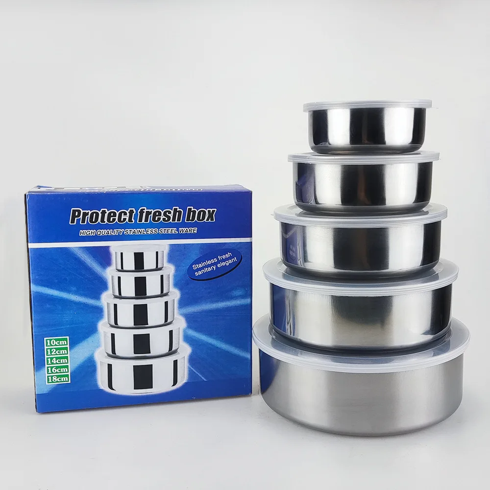 5 Pcs Modern Stainless Steel Warmer Set Kitchen Hot Pot Inner Lid Heatable bamboo Food Storage Container