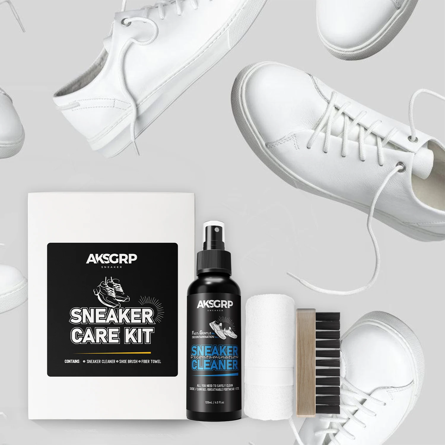 AKSGRP high quality custom sneaker cleaning shoe with brush cleaner 3in1 shoe care kit in oem box shoe cleaner
